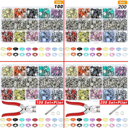 Avelena | 9.5/10Mm 100/200Sets Metal Kleidungsnähknöpfe Krampenring Druckknöpfe Druckverschlüsse + Clipzangen Nähzubehör Diy