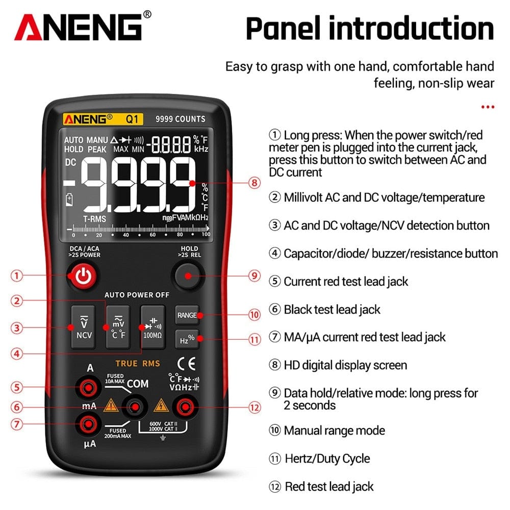 Avelena | Aneng Q1 Digitale Multimeter 9999 Analogtester Wahrer Rms Professionelles Multimeter Diy Transistor Kondensator Ncv Tester Lcr Meter