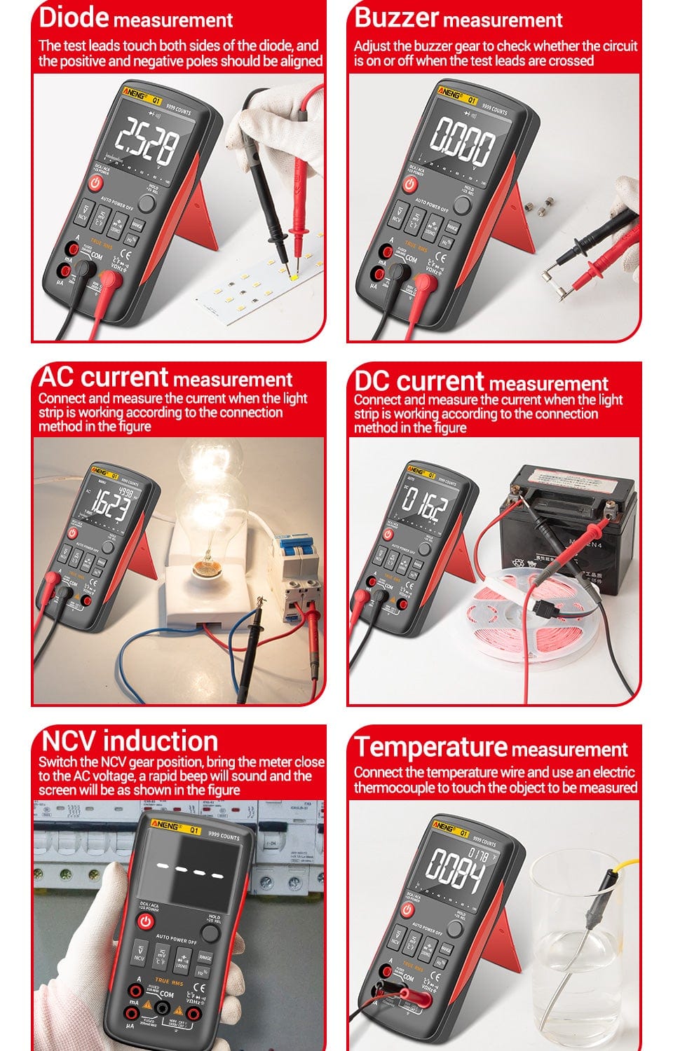 Avelena | Aneng Q1 Digitale Multimeter 9999 Analogtester Wahrer Rms Professionelles Multimeter Diy Transistor Kondensator Ncv Tester Lcr Meter