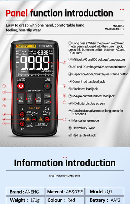 Avelena | Aneng Q1 Digitale Multimeter 9999 Analogtester Wahrer Rms Professionelles Multimeter Diy Transistor Kondensator Ncv Tester Lcr Meter