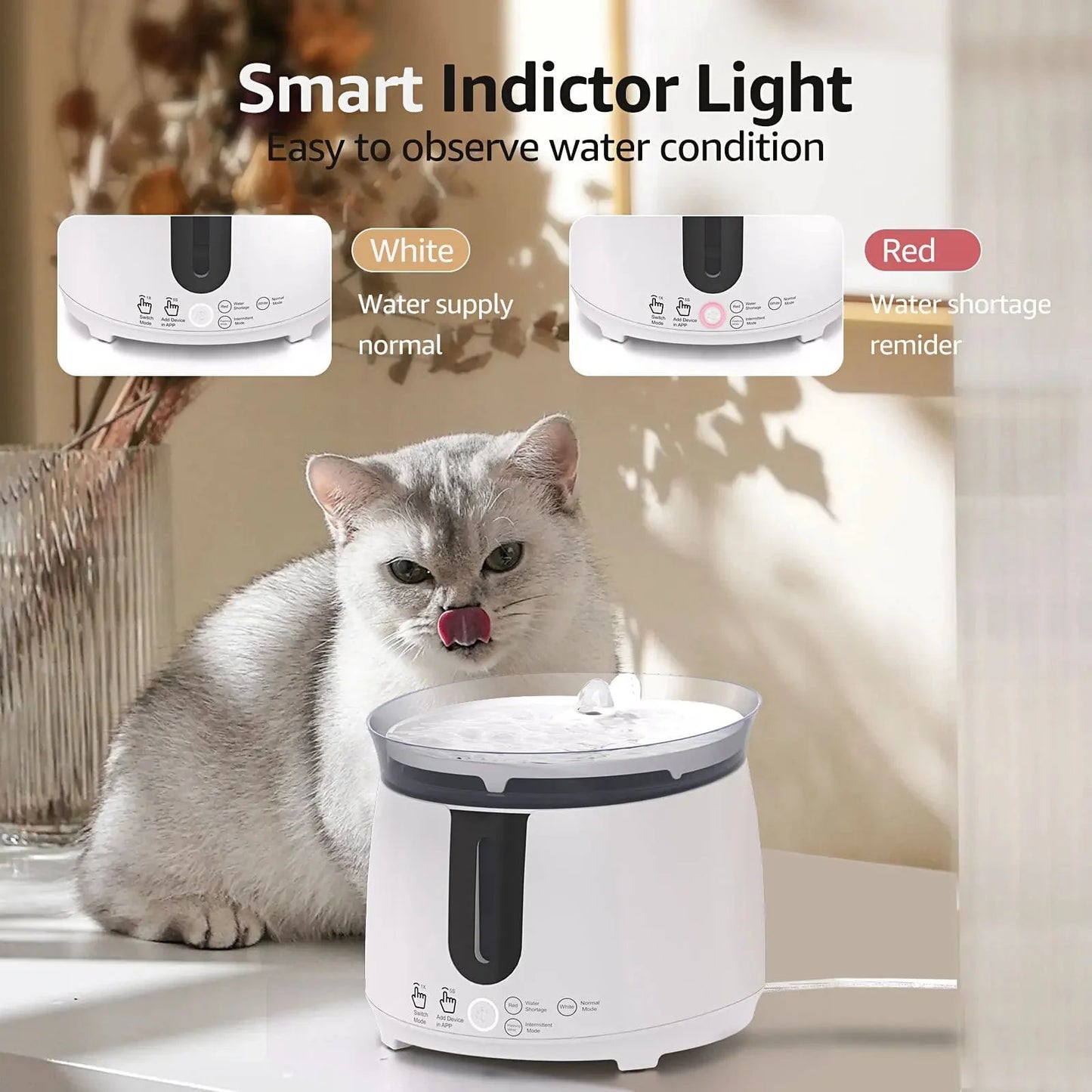 Avelena | Aqhh Katzenwasserbrunnen Mit Kabelloser Pumpe Haustierwasserbrunnen Für Katzen Drinnen Automatischer Intelligenter Brunnen App-Steuerung Einfache Reinigung