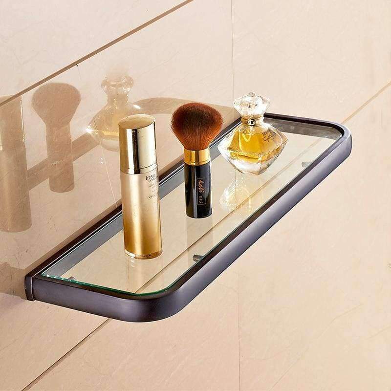 Avelena | Qualitäts Badezimmerregale Dicke Quadratische Glasregale Kosmetik Shampoo Duschregal Kupfer Goldene Zubehör 1020