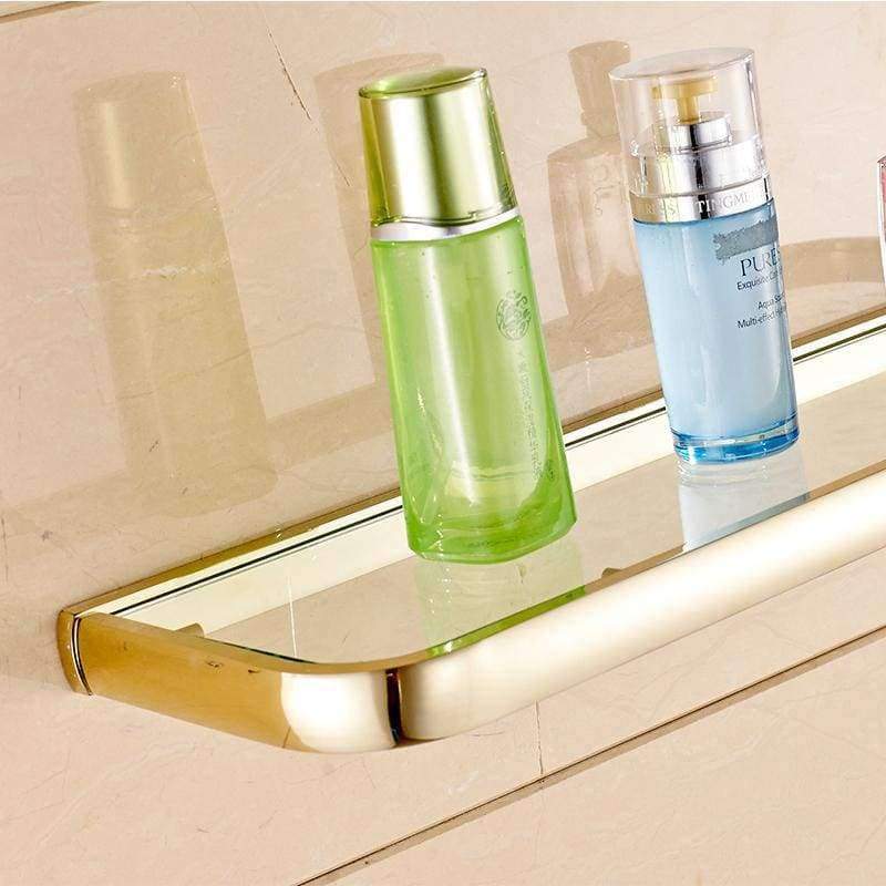 Avelena | Qualitäts Badezimmerregale Dicke Quadratische Glasregale Kosmetik Shampoo Duschregal Kupfer Goldene Zubehör 1020