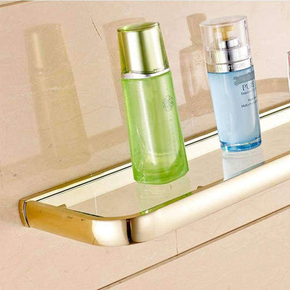 Avelena | Qualitäts Badezimmerregale Dicke Quadratische Glasregale Kosmetik Shampoo Duschregal Kupfer Goldene Zubehör 1020