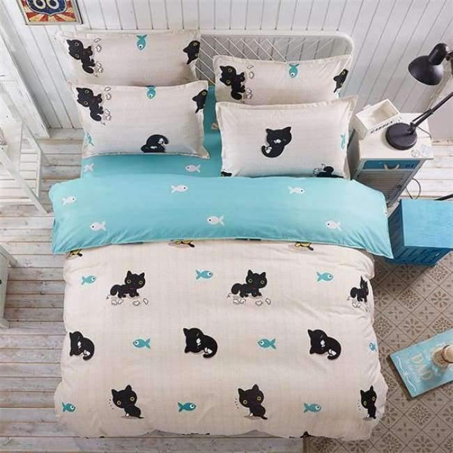 Avelena | Schlafzimmer Ocean Bettwäsche Set Baumwolle Bettbezug Sets Bettlaken Kissenbezug Heimtextilien Matratze Einzel-King-Bettwäsche