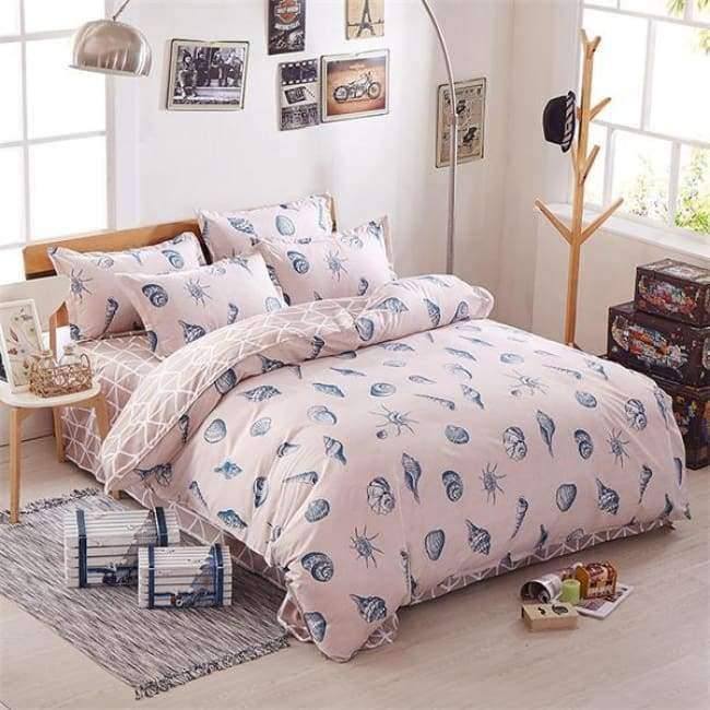 Avelena | Schlafzimmer Ocean Bettwäsche Set Baumwolle Bettbezug Sets Bettlaken Kissenbezug Heimtextilien Matratze Einzel-King-Bettwäsche