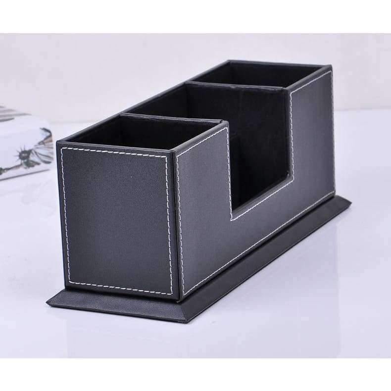 Avelena | Doppelseitige Holz-Pu-Leder Schreibtisch Stift Bleistift Box Fall Mobile Kartenorganizer Schreibwaren Zubehör Organizer Aufbewahrungsregal 202A