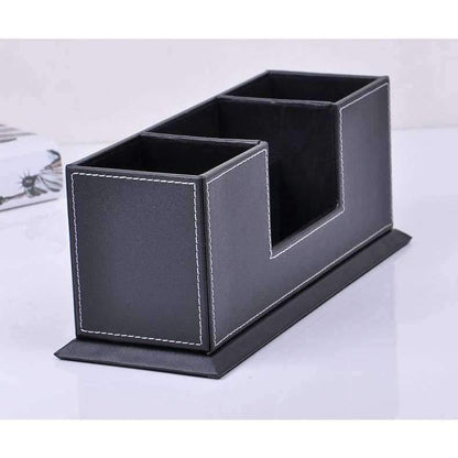 Avelena | Doppelseitige Holz-Pu-Leder Schreibtisch Stift Bleistift Box Fall Mobile Kartenorganizer Schreibwaren Zubehör Organizer Aufbewahrungsregal 202A