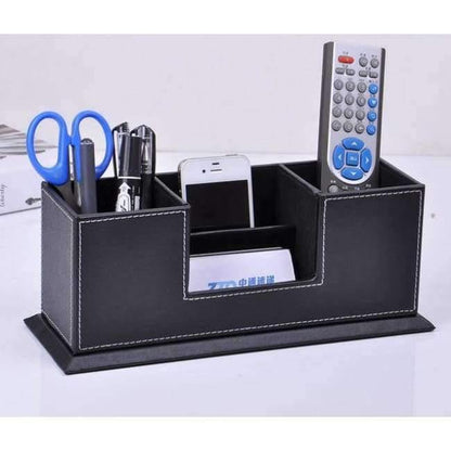 Avelena | Doppelseitige Holz-Pu-Leder Schreibtisch Stift Bleistift Box Fall Mobile Kartenorganizer Schreibwaren Zubehör Organizer Aufbewahrungsregal 202A