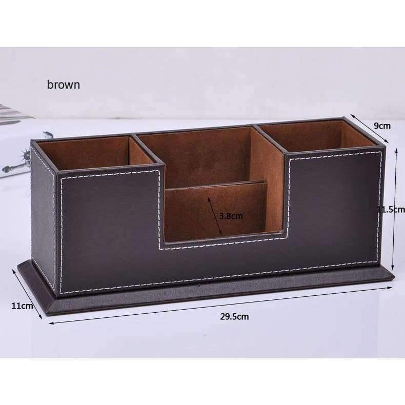 Avelena | Doppelseitige Holz-Pu-Leder Schreibtisch Stift Bleistift Box Fall Mobile Kartenorganizer Schreibwaren Zubehör Organizer Aufbewahrungsregal 202A