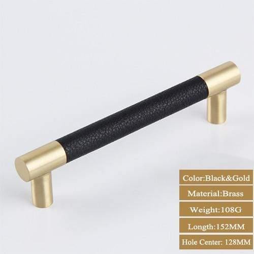 Avelena | 1Pcs Schrankgriffe Massiv Messing Schrank Kleiderschrank Ziehen Schwarzes Leder Hardware Schublade Möbel Türgriffe Kommode Ziehen