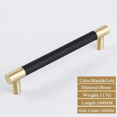 Avelena | 1Pcs Schrankgriffe Massiv Messing Schrank Kleiderschrank Ziehen Schwarzes Leder Hardware Schublade Möbel Türgriffe Kommode Ziehen