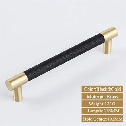 Avelena | 1Pcs Schrankgriffe Massiv Messing Schrank Kleiderschrank Ziehen Schwarzes Leder Hardware Schublade Möbel Türgriffe Kommode Ziehen