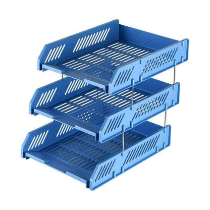 Avelena | Verstärkung 3-Tier Schreibtisch Dokumenten Briefablage Organizer Blau Weiß Büroschulbedarf Schreibwaren - B2060