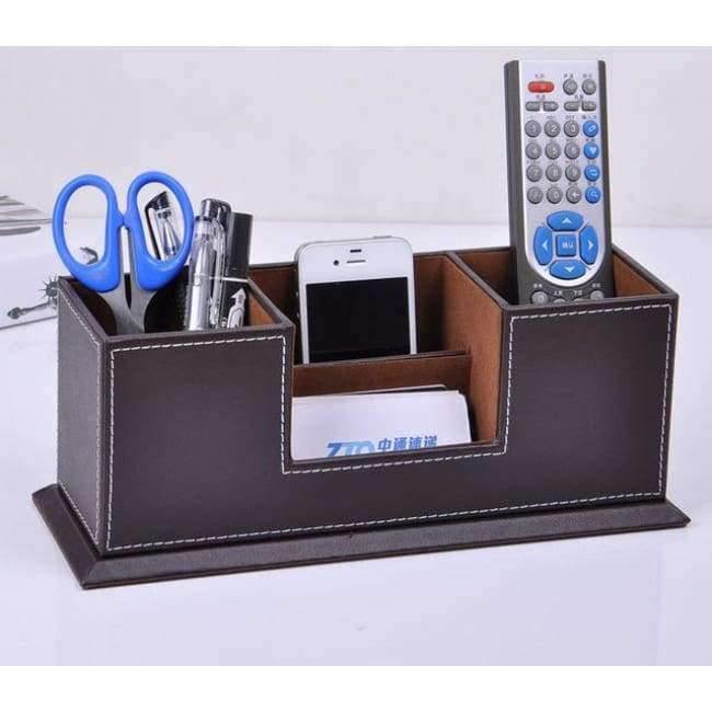 Avelena | Doppelseitige Holz-Pu-Leder Schreibtisch Stift Bleistift Box Fall Mobile Kartenorganizer Schreibwaren Zubehör Organizer Aufbewahrungsregal 202A