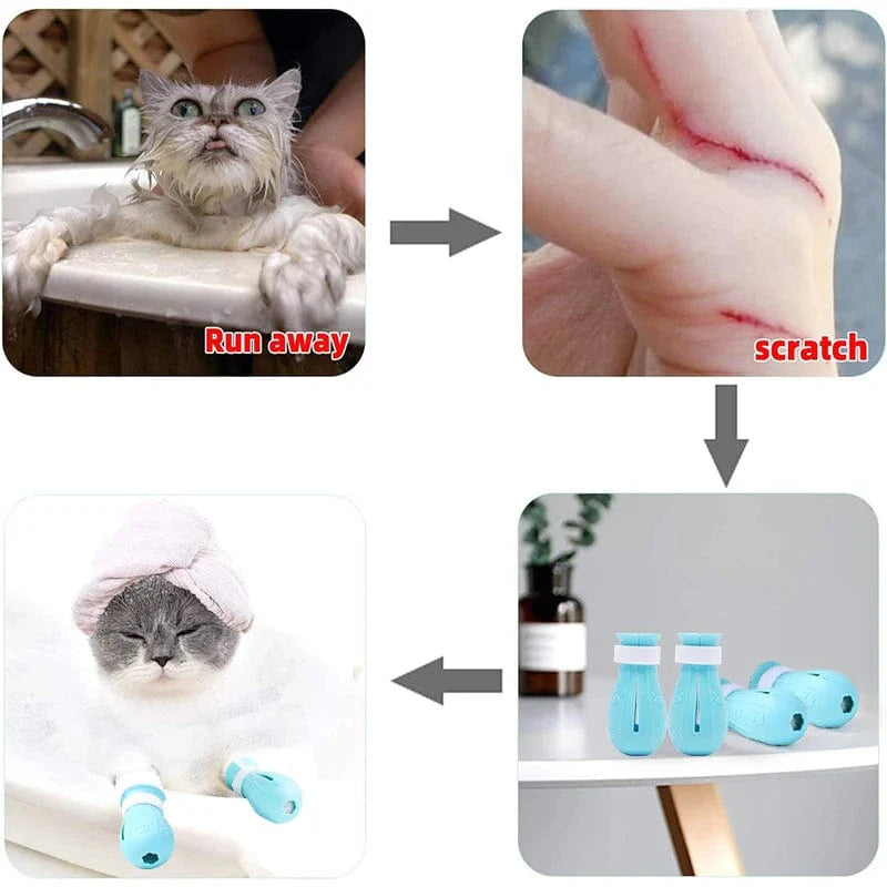 Avelena | Katze Krallen Schutzbad Anti-Kratzer Katzen Schuhe Für Katze Verstellbare Haustier Badewasch Stiefel Katzenpfote Nagel Abdeckung Haustier Pflegebedarf
