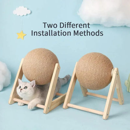 Avelena | Katze Kratzmöbel Ballspielzeuge Sisal Und Holz Stabiler Dreieck Katzen Innenraum Stuff Robustes Kratzen Coole Kratzfläche Auf Ständer Drehen