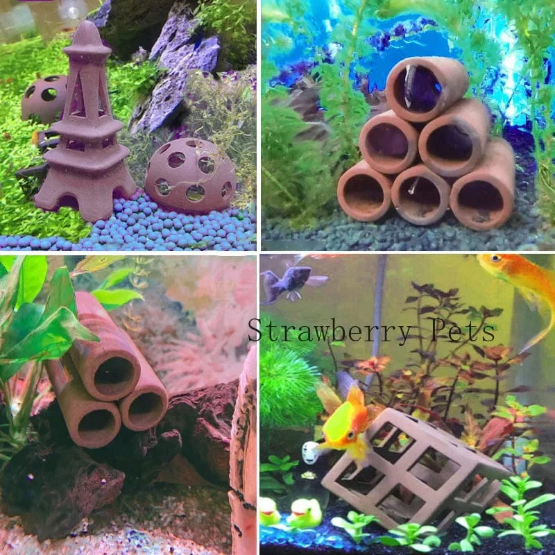 Avelena | Keramische Aquariendekoration Fisch Garnelen Unterschlupf Haus Töpferei Skorpionhaus Dose Simulation Stein Fischtank Dekor Groß