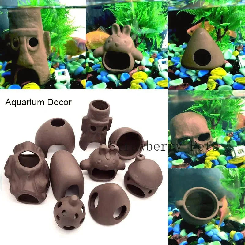 Avelena | Keramische Aquariendekoration Fisch Garnelen Unterschlupf Haus Töpferei Skorpionhaus Dose Simulation Stein Fischtank Dekor Groß