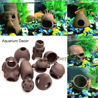 Avelena | Keramische Aquariendekoration Fisch Garnelen Unterschlupf Haus Töpferei Skorpionhaus Dose Simulation Stein Fischtank Dekor Groß