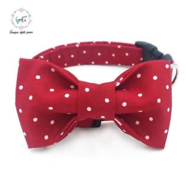 Avelena | Rot und Weiß Gepunktetes Hundehalsband-Set mit Blume Oder Fliege Personalisiertes Benutzerdefiniertes Haustierdesignprodukt Hund und Katzenhalskette Xs-Xl