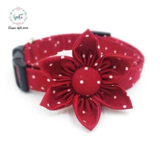 Avelena | Rot und Weiß Gepunktetes Hundehalsband-Set mit Blume Oder Fliege Personalisiertes Benutzerdefiniertes Haustierdesignprodukt Hund und Katzenhalskette Xs-Xl