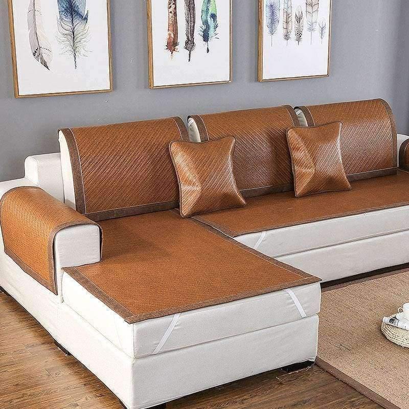 Avelena | Sommer Kühlendes Geometrisches Muster Matte Rattan Sofa Bezug Atmungsaktiv Rutschfest Modernes Heimtextil Sofa Handtuch Für 30 Größen