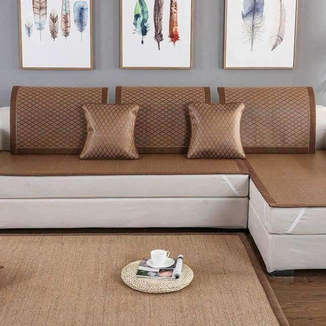 Avelena | Sommer Kühlendes Geometrisches Muster Matte Rattan Sofa Bezug Atmungsaktiv Rutschfest Modernes Heimtextil Sofa Handtuch Für 30 Größen