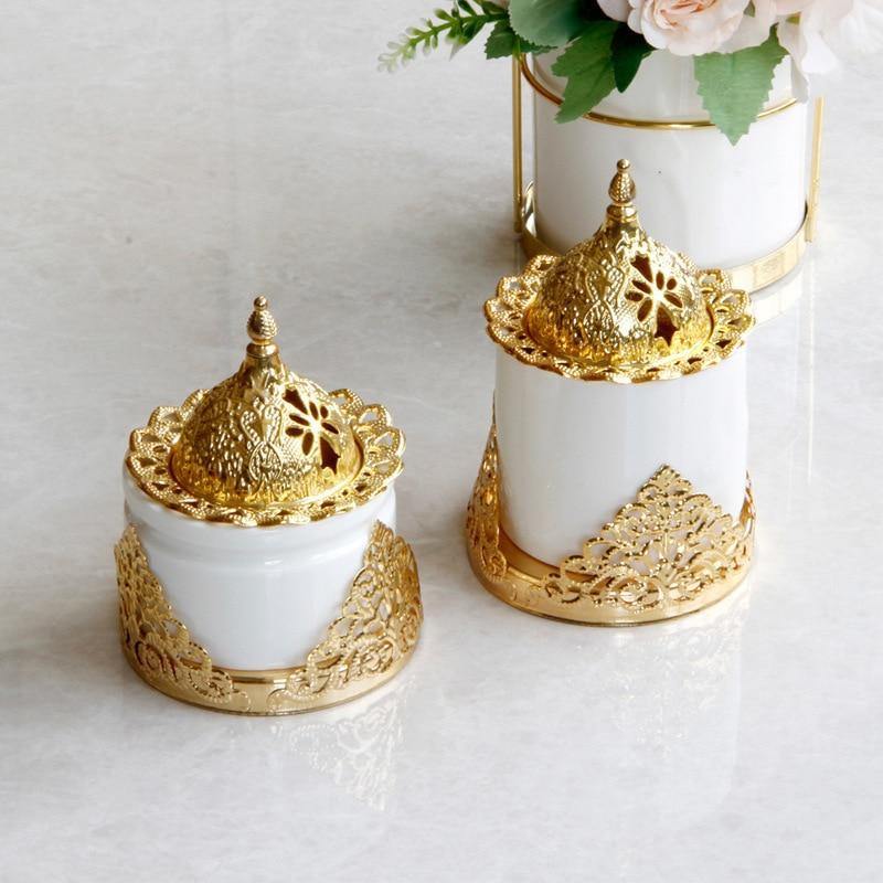 Avelena | Kreative Goldene Schmiedeeiserne Keramik-Kombination Räuchergefäß Aromatherapie-Ofen Möbel Dekoration Schmuckstücke