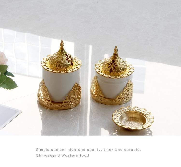 Avelena | Kreative Goldene Schmiedeeiserne Keramik-Kombination Räuchergefäß Aromatherapie-Ofen Möbel Dekoration Schmuckstücke