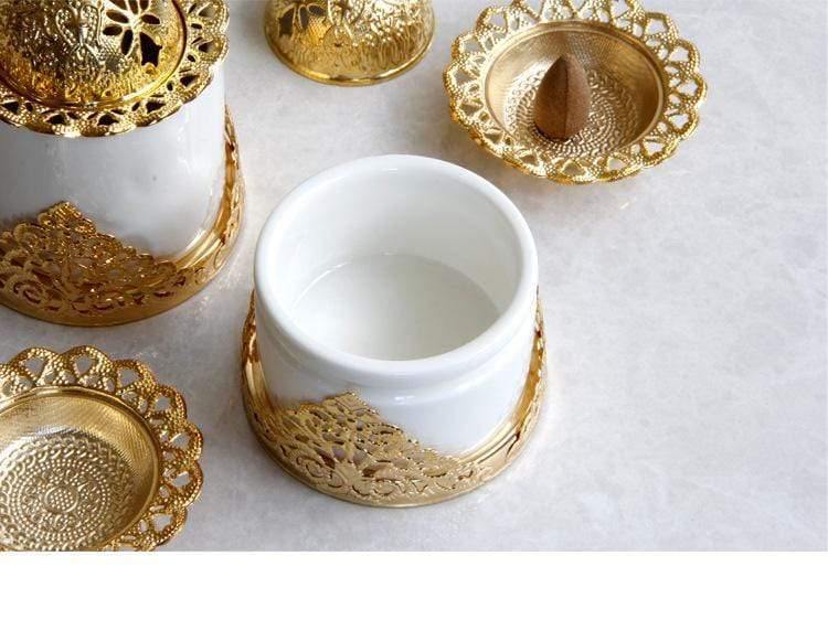 Avelena | Kreative Goldene Schmiedeeiserne Keramik-Kombination Räuchergefäß Aromatherapie-Ofen Möbel Dekoration Schmuckstücke