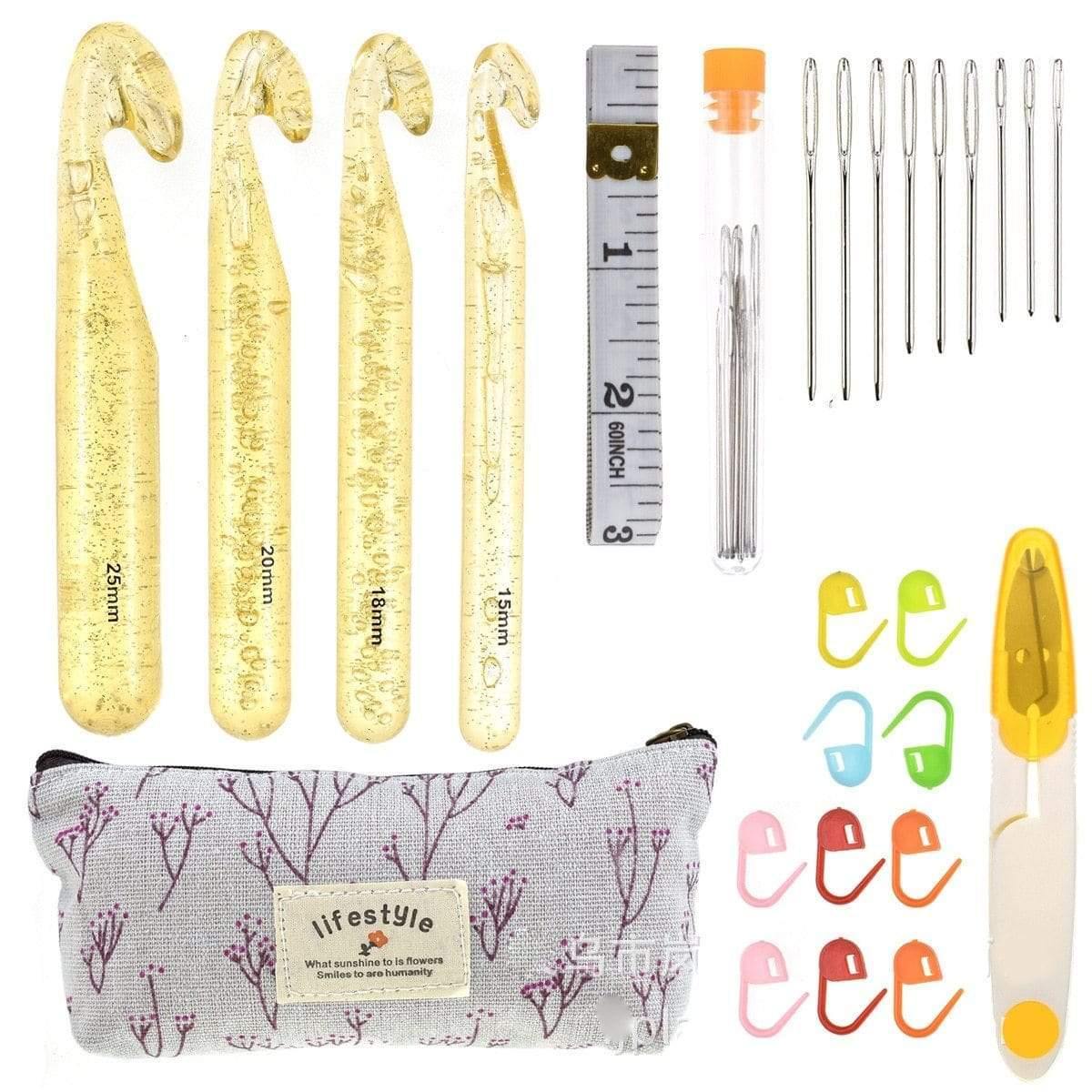 Avelena | Häkelnadelset mit Tasche 14 Stile Stricknadeln Set Diy Nadel Kunst Handwerk Scheren Marker Nähwerkzeuge Gyh