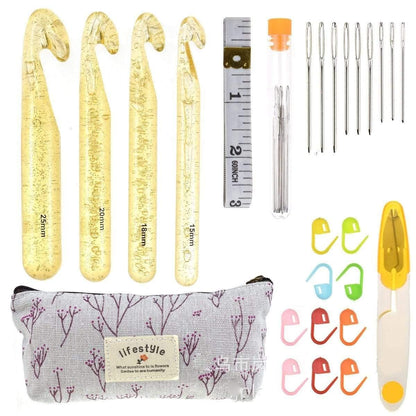 Avelena | Häkelnadelset mit Tasche 14 Stile Stricknadeln Set Diy Nadel Kunst Handwerk Scheren Marker Nähwerkzeuge Gyh