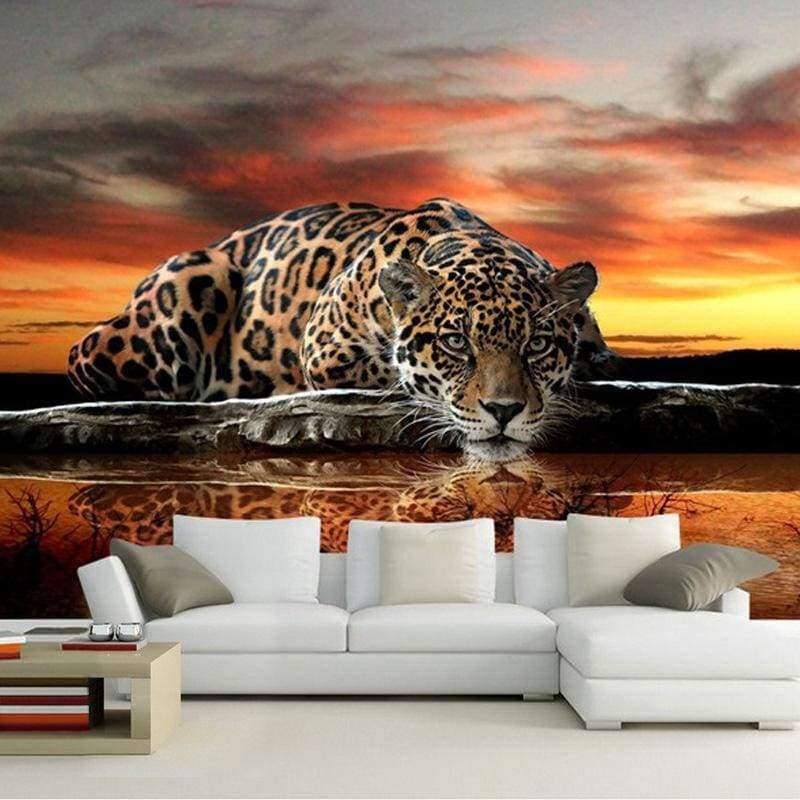 Avelena | Benutzerdefinierte Fototapete 3D Stereoskopisches Tier Leopard Wandbild Tapeten Heimdekoration Wohnzimmer Schlafzimmer Hintergrundtapete
