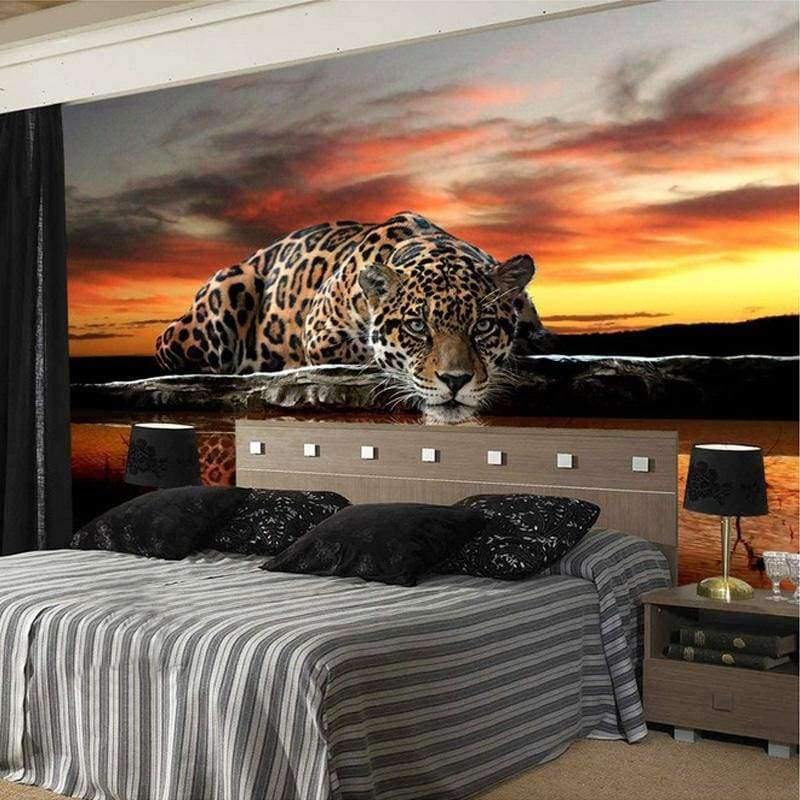 Avelena | Benutzerdefinierte Fototapete 3D Stereoskopisches Tier Leopard Wandbild Tapeten Heimdekoration Wohnzimmer Schlafzimmer Hintergrundtapete