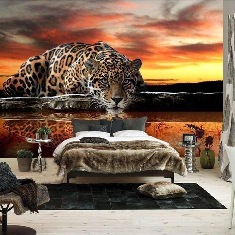 Avelena | Benutzerdefinierte Fototapete 3D Stereoskopisches Tier Leopard Wandbild Tapeten Heimdekoration Wohnzimmer Schlafzimmer Hintergrundtapete