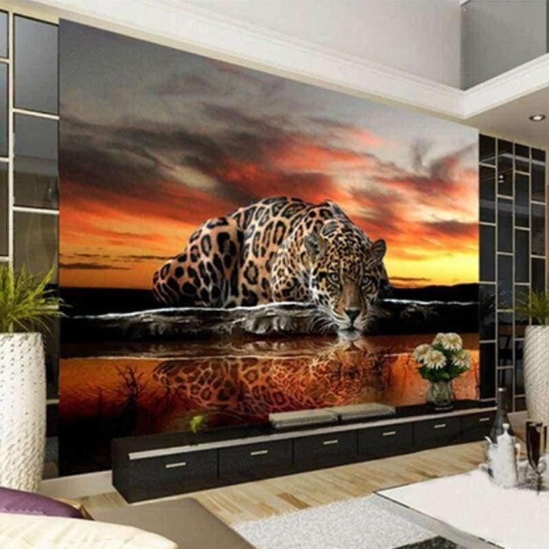 Avelena | Benutzerdefinierte Fototapete 3D Stereoskopisches Tier Leopard Wandbild Tapeten Heimdekoration Wohnzimmer Schlafzimmer Hintergrundtapete