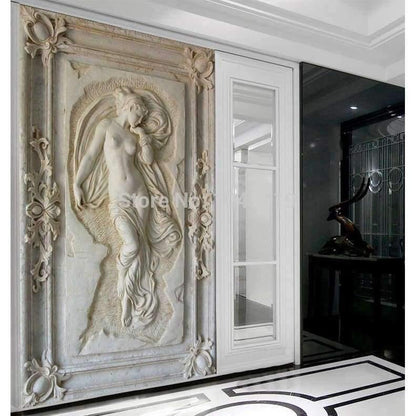 Avelena | Benutzerdefinierte Fototapete Europäischer Stil Figurenstatue 3D Prägewand Hotel Wohnzimmer Hintergrund Tapete Mauerpapiere 3D Heimdekoration