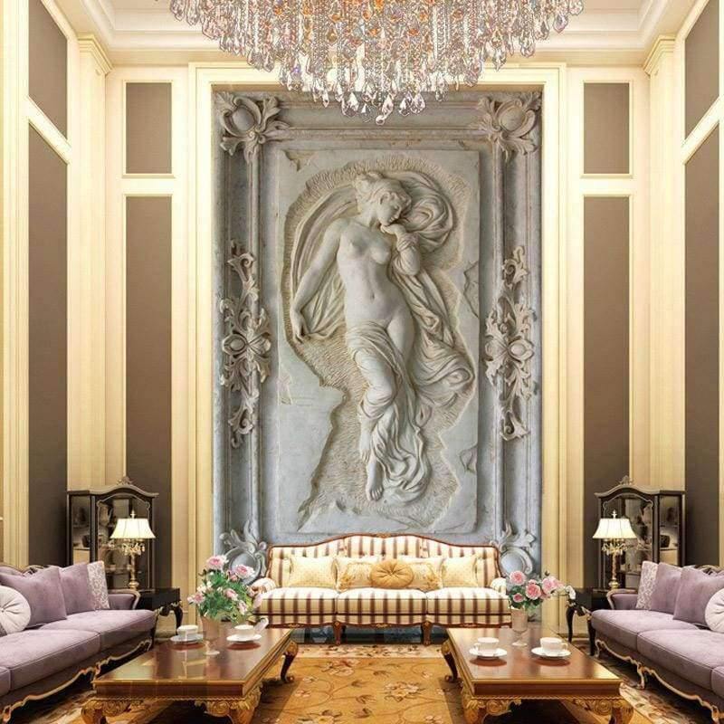 Avelena | Benutzerdefinierte Fototapete Europäischer Stil Figurenstatue 3D Prägewand Hotel Wohnzimmer Hintergrund Tapete Mauerpapiere 3D Heimdekoration