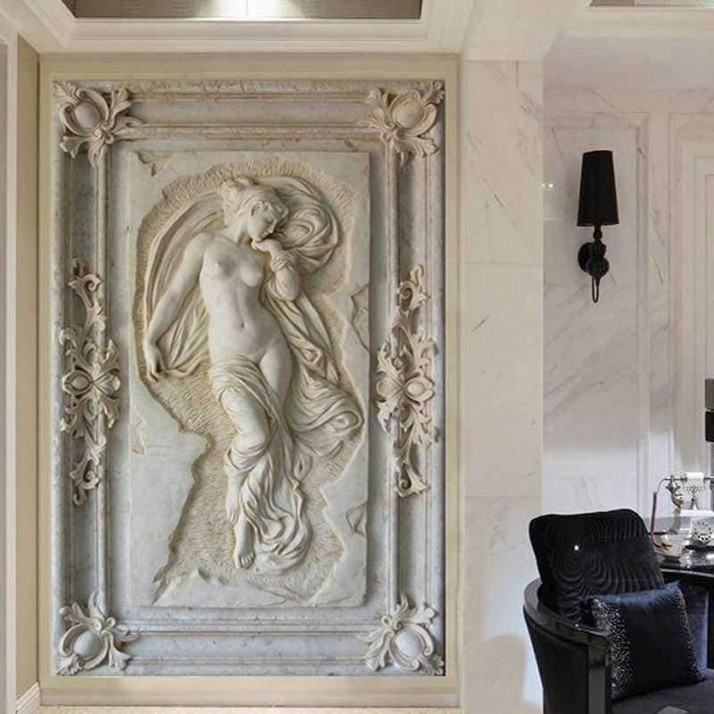 Avelena | Benutzerdefinierte Fototapete Europäischer Stil Figurenstatue 3D Prägewand Hotel Wohnzimmer Hintergrund Tapete Mauerpapiere 3D Heimdekoration