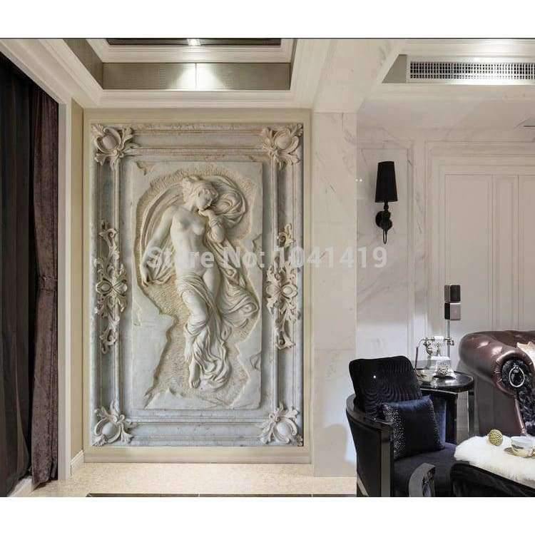 Avelena | Benutzerdefinierte Fototapete Europäischer Stil Figurenstatue 3D Prägewand Hotel Wohnzimmer Hintergrund Tapete Mauerpapiere 3D Heimdekoration