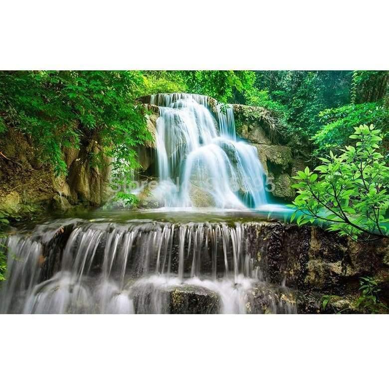Avelena | Benutzerdefinierte Wandgemälde Fototapete 3D Grüner Wald Wasserfall Natürliche Landschaft Malerei Vliesstoff Strohtapete Wandbild