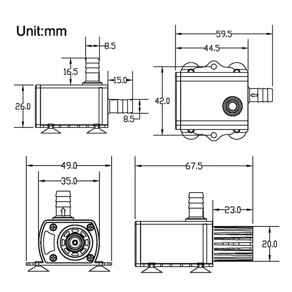 Avelena | Decdeal Ultra-Leise Mini Bürstenlose Dc/Usb Wasserpumpe 5/12V 5-10W 250-400L/H Förderhöhe 300Cm Tauchbrunnen Aquarium Zirkulation