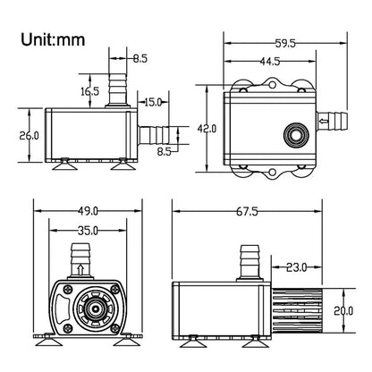 Avelena | Decdeal Ultra-Leise Mini Bürstenlose Dc/Usb Wasserpumpe 5/12V 5-10W 250-400L/H Förderhöhe 300Cm Tauchbrunnen Aquarium Zirkulation