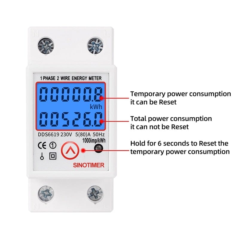 Avelena | Din-Schiene Digitaler Einphasen Rücksetzbarer Zero-Energy-Meter Kwh Spannung Strom Verbrauchs-Meter Wattmeter Elektrizität 220V Ac