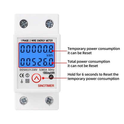 Avelena | Din-Schiene Digitaler Einphasen Rücksetzbarer Zero-Energy-Meter Kwh Spannung Strom Verbrauchs-Meter Wattmeter Elektrizität 220V Ac