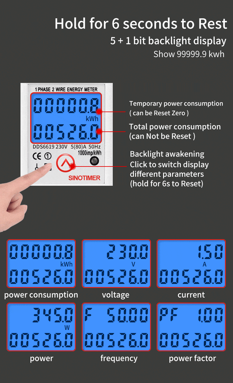 Avelena | Din-Schiene Digitaler Einphasen Rücksetzbarer Zero-Energy-Meter Kwh Spannung Strom Verbrauchs-Meter Wattmeter Elektrizität 220V Ac