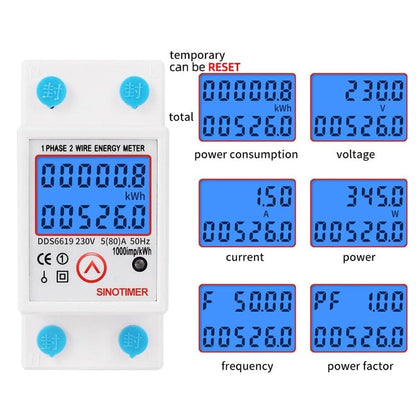 Avelena | Din-Schiene Digitaler Einphasen Rücksetzbarer Zero-Energy-Meter Kwh Spannung Strom Verbrauchs-Meter Wattmeter Elektrizität 220V Ac