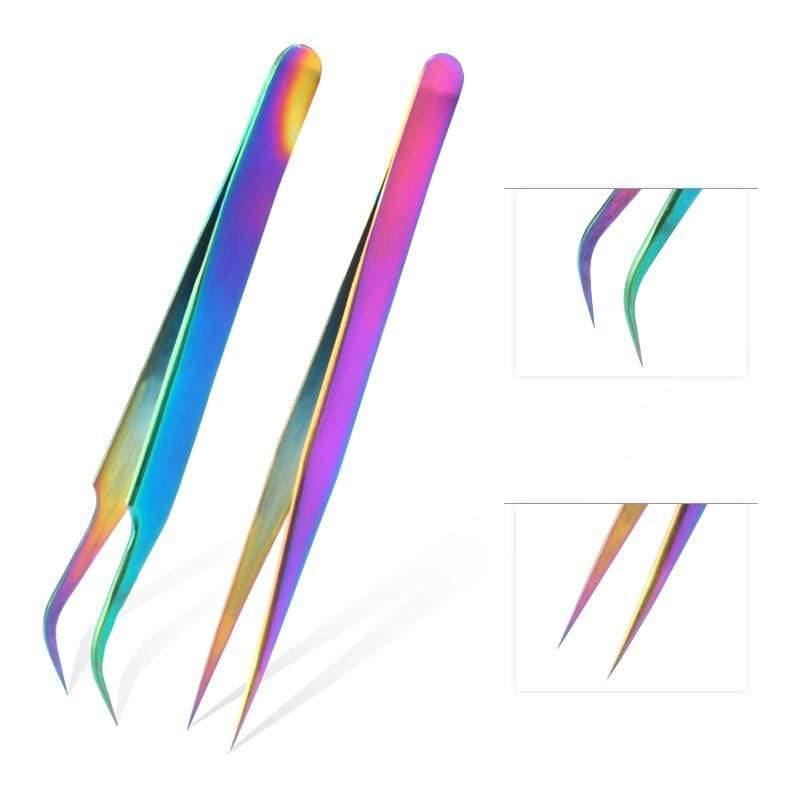 Avelena | Hochwertige Edelstahlpinzetten Regenbogenfarbe Gerade Biegung Esd Multifunktionale Wimpernzangen für Nagel Nähen Diy