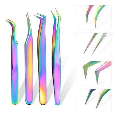 Avelena | Hochwertige Edelstahlpinzetten Regenbogenfarbe Gerade Biegung Esd Multifunktionale Wimpernzangen für Nagel Nähen Diy